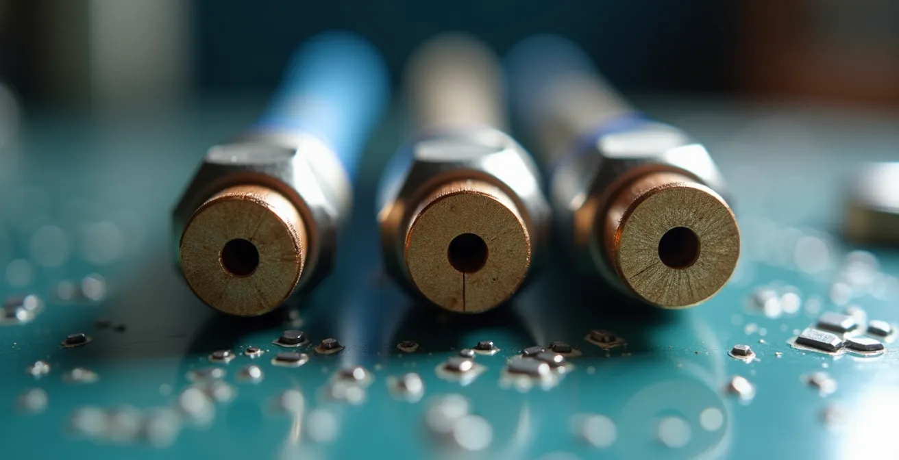 Comparaison visuelle des trois types de jonctions thermocouple : exposée, à la masse, isolée, montrant profondeur de champ et réactivité