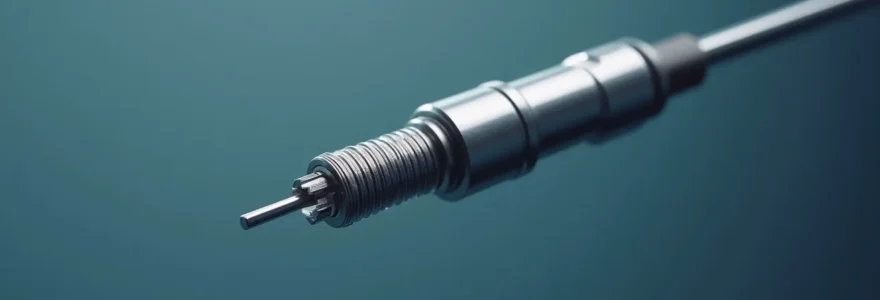 Sonde thermocouple de précision avec gaine métallique dans un environnement industriel sous éclairage studio