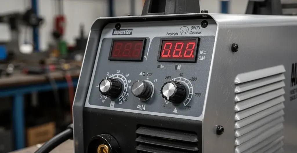 Panneau de contrôle d'un poste à souder inverter avec réglage ampérage